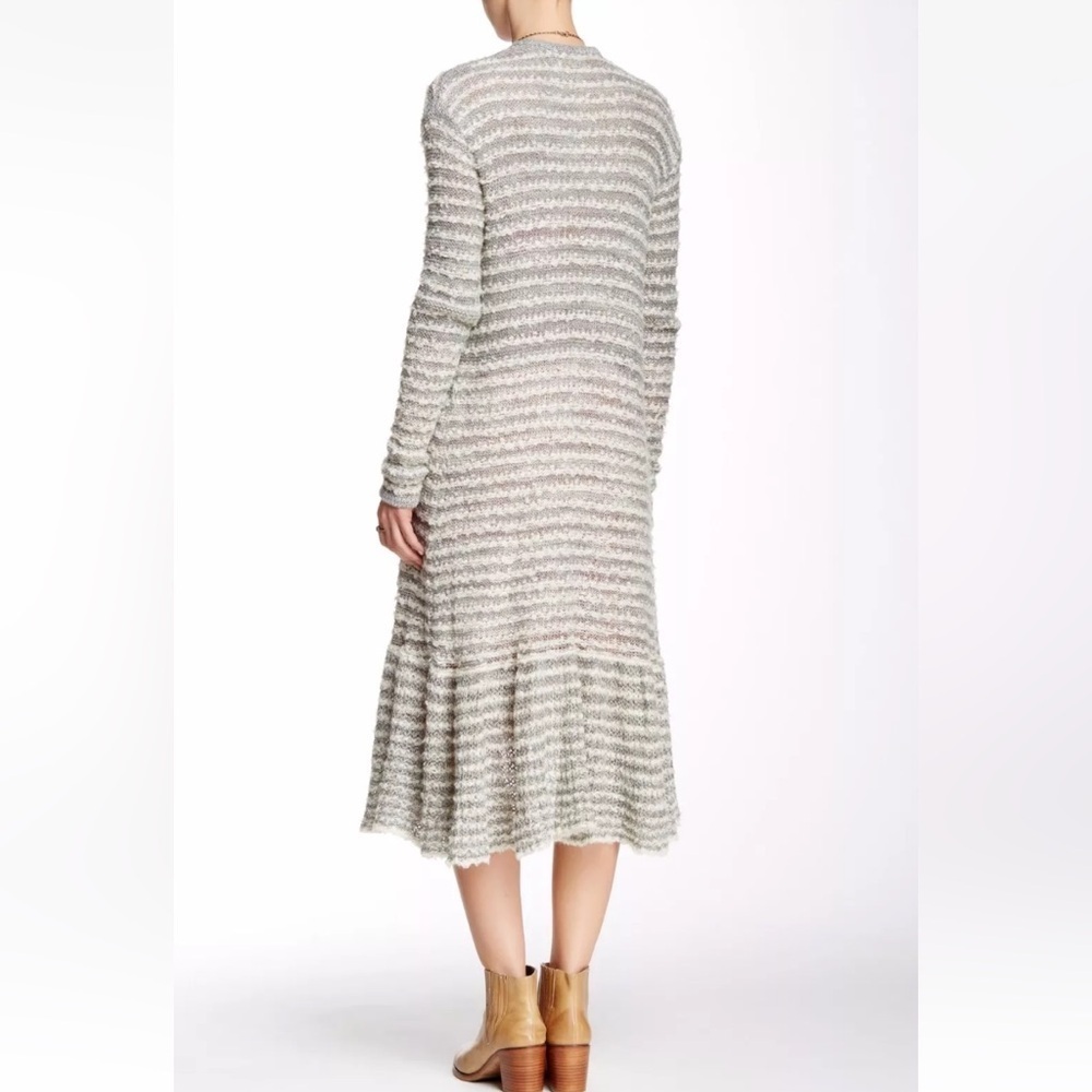 Free People Grey Smile Like You Mean It Stripe Knit L Cardigan Duster OB461298 - Picture 2 of 14